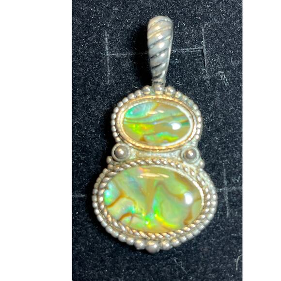 Vintage Abalone Shell Pendant Double Oval Design Rope Edge Boho Southwest Look - Picture 1 of 5